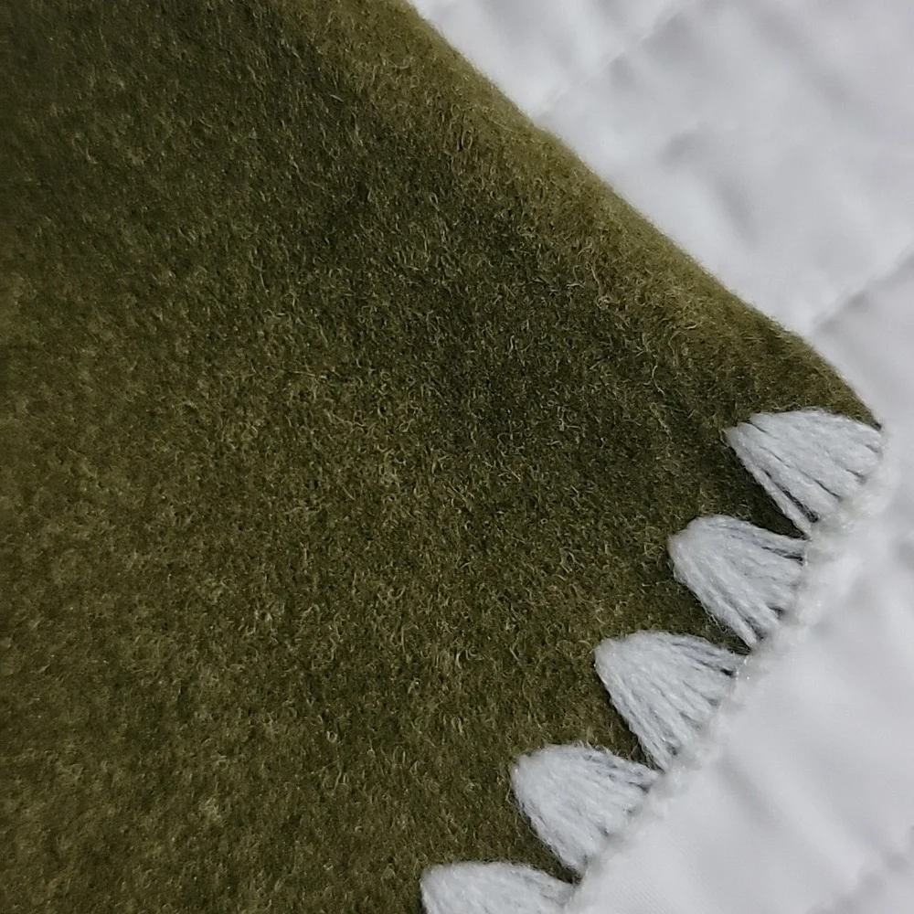 Olive Green Coat and Scarf Set with White Trim Size Small - Picture 10 of 14